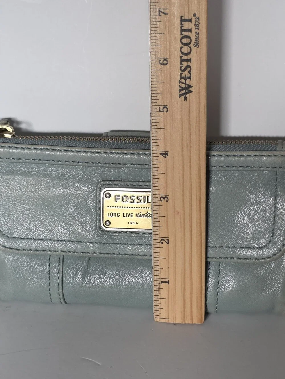 Fossil Moss Green Leather Zip & Flap Wallet Genuine Leather